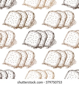 Elegant seamless pattern with hand drawn sliced bread, design element. Can be used for food invitations, cards, scrapbooking, print, gift wrap, manufacturing, cafe, bakery, restaurant menu.