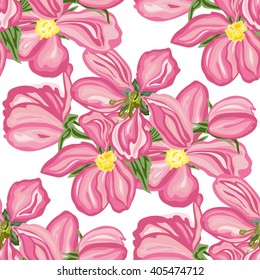 Elegant seamless pattern with hand drawn decorative cherry blossom flowers, design elements