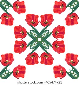 Elegant seamless pattern with hand drawn decorative red tulip flowers, design elements