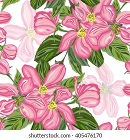 Elegant seamless pattern with hand drawn decorative cherry blossom flowers, design elements
