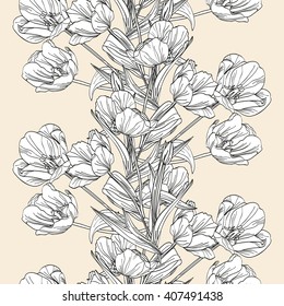 Elegant seamless pattern with hand drawn decorative tulip flowers, design elements. Floral pattern for invitations, cards, scrapbooking, print, gift wrap, fabric