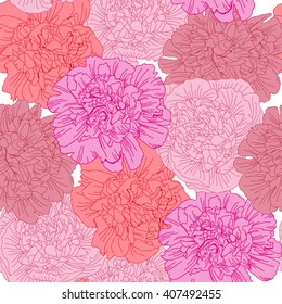 Elegant seamless pattern with hand drawn decorative peony flowers, design elements. Floral pattern for invitations, cards, scrapbooking, print, gift wrap, fabric