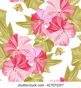Elegant seamless pattern with hand drawn decorative hibiscus flowers, design elements. Floral pattern for wedding invitations, greeting cards, scrapbooking, print, gift wrap, manufacturing
