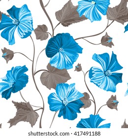 Elegant seamless pattern with hand drawn decorative hibiscus flowers, design elements. Floral pattern for wedding invitations, greeting cards, scrapbooking, print, gift wrap, manufacturing.