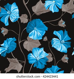 Elegant seamless pattern with hand drawn decorative hibiscus flowers, design elements. Floral pattern for wedding invitations, greeting cards, scrapbooking, print, gift wrap, manufacturing.