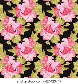 Elegant seamless pattern with hand drawn decorative hibiscus flowers, design elements. Floral pattern for wedding invitations, greeting cards, scrapbooking, print, gift wrap, manufacturing.