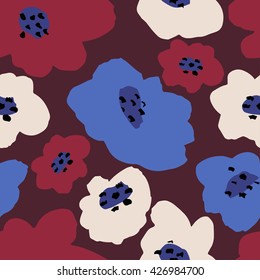Elegant seamless pattern with hand drawn decorative poppy flowers.