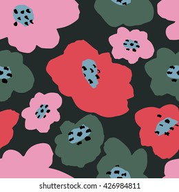 Elegant seamless pattern with hand drawn decorative poppy flowers.