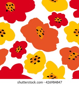 Elegant seamless pattern with hand drawn decorative poppy flowers.