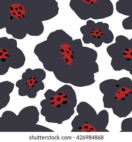 Elegant seamless pattern with hand drawn decorative poppy flowers.