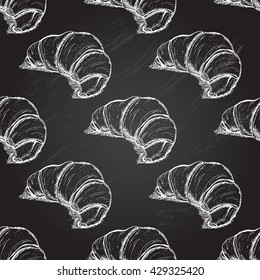 Elegant seamless pattern with hand drawn croissants, design element. Can be used for food invitations, cards, scrapbooking, print, gift wrap, manufacturing, cafe, bakery, restaurant menu.
