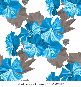 Elegant seamless pattern with hand drawn decorative hibiscus flowers, design elements. Floral pattern for wedding invitations, greeting cards, scrapbooking, print, gift wrap, manufacturing.
