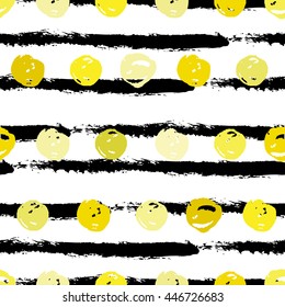 Elegant seamless pattern with hand drawn decorative polka dots, design elements. Can be used for invitations, greeting cards, scrapbooking, print, gift wrap, manufacturing. Stripe background