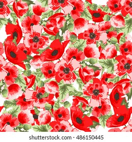 Elegant seamless pattern with hand drawn poppy flowers, design elements. Can be used for wedding invitations, greeting cards, scrapbooking, print, gift wrap, manufacturing. All elements are editable