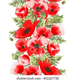 Elegant seamless pattern with hand drawn poppy flowers, design elements. Can be used for wedding invitations, greeting cards, scrapbooking, print, gift wrap, manufacturing. All elements are editable