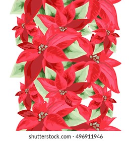 Elegant seamless pattern with hand drawn poinsettia flowers. Can be used for winter holiday invitations, greeting cards, scrapbooking, print, gift wrap, manufacturing. All elements are editable