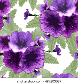 Elegant seamless pattern with hand drawn petunia flowers, design elements. Can be used for wedding invitations, greeting cards, scrapbooking, print, gift wrap, manufacturing. All elements are editable