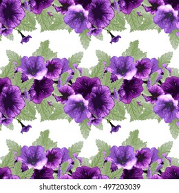Elegant seamless pattern with hand drawn petunia flowers, design elements. Can be used for wedding invitations, greeting cards, scrapbooking, print, gift wrap, manufacturing. All elements are editable