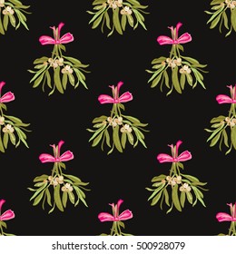 Elegant seamless pattern with hand drawn mistletoe. Can be used for winter holiday invitations, greeting cards, scrapbooking, print, gift wrap, manufacturing. All elements are editable