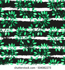 Elegant seamless pattern with hand drawn decorative leaves, design elements. Floral pattern for invitations, greeting cards, scrapbooking, print, gift wrap, manufacturing.Stripe background