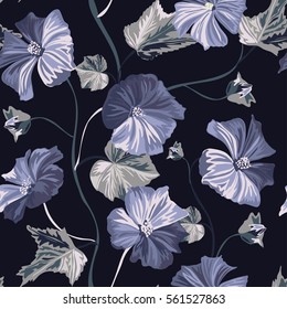 Elegant seamless pattern with hand drawn decorative hibiscus flowers, design elements. Floral pattern for wedding invitations, greeting cards, scrapbooking, print, gift wrap, manufacturing.