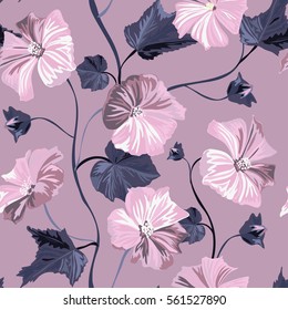 Elegant seamless pattern with hand drawn decorative hibiscus flowers, design elements. Floral pattern for wedding invitations, greeting cards, scrapbooking, print, gift wrap, manufacturing.