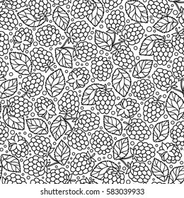 Elegant seamless pattern with hand drawn decorative raspberries, design elements. Can be used for invitations, greeting cards,coloring book, gift wrap, manufacturing. Food background