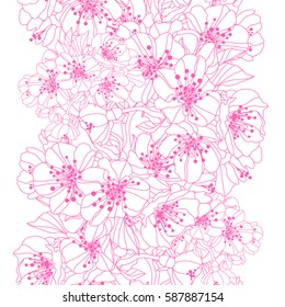Elegant seamless pattern with hand drawn decorative cherry blossom flowers, design elements. Floral pattern for wedding invitations, greeting cards, scrapbooking, print, gift wrap, manufacturing