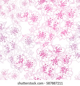 Elegant seamless pattern with hand drawn decorative cherry blossom flowers, design elements. Floral pattern for wedding invitations, greeting cards, scrapbooking, print, gift wrap, manufacturing