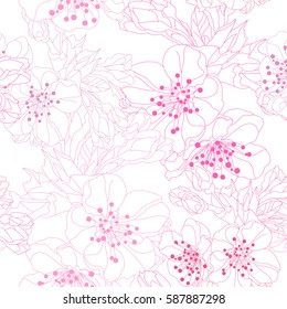 Elegant seamless pattern with hand drawn decorative cherry blossom flowers, design elements. Floral pattern for wedding invitations, greeting cards, scrapbooking, print, gift wrap, manufacturing