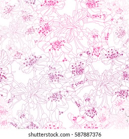 Elegant seamless pattern with hand drawn decorative cherry blossom flowers, design elements. Floral pattern for wedding invitations, greeting cards, scrapbooking, print, gift wrap, manufacturing