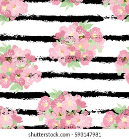 Elegant seamless pattern with hand drawn decorative cherry blossom flowers, design elements. Floral pattern for wedding invitations, greeting cards, scrapbooking, print, gift wrap, manufacturing.