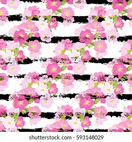 Elegant seamless pattern with hand drawn decorative cherry blossom flowers, design elements. Floral pattern for wedding invitations, greeting cards, scrapbooking, print, gift wrap, manufacturing.