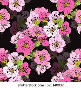Elegant seamless pattern with hand drawn decorative cherry blossom flowers, design elements. Floral pattern for wedding invitations, greeting cards, scrapbooking, print, gift wrap, manufacturing.