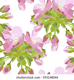 Elegant seamless pattern with hand drawn decorative cherry blossom flowers, design elements. Floral pattern for wedding invitations, greeting cards, scrapbooking, print, gift wrap, manufacturing.