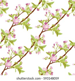 Elegant seamless pattern with hand drawn decorative cherry blossom flowers, design elements. Floral pattern for wedding invitations, greeting cards, scrapbooking, print, gift wrap, manufacturing.