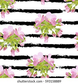 Elegant seamless pattern with hand drawn decorative cherry blossom flowers, design elements. Floral pattern for wedding invitations, greeting cards, scrapbooking, print, gift wrap, manufacturing.