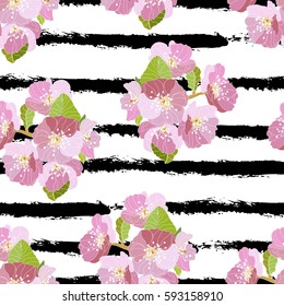 Elegant seamless pattern with hand drawn decorative cherry blossom flowers, design elements. Floral pattern for wedding invitations, greeting cards, scrapbooking, print, gift wrap, manufacturing.