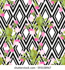 Elegant seamless pattern with hand drawn decorative cherry blossom flowers, design elements. Floral pattern for wedding invitations, greeting cards, scrapbooking, print, gift wrap, manufacturing.