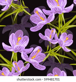 Elegant seamless pattern with hand drawn decorative crocus flowers, design elements. Floral pattern for wedding invitations, greeting cards, scrapbooking, print, gift wrap, manufacturing. Editable