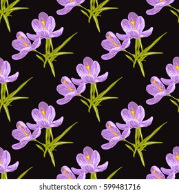 Elegant seamless pattern with hand drawn decorative crocus flowers, design elements. Floral pattern for wedding invitations, greeting cards, scrapbooking, print, gift wrap, manufacturing. Editable