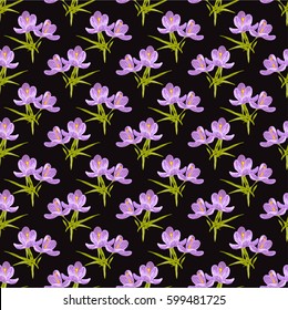 Elegant seamless pattern with hand drawn decorative crocus flowers, design elements. Floral pattern for wedding invitations, greeting cards, scrapbooking, print, gift wrap, manufacturing. Editable