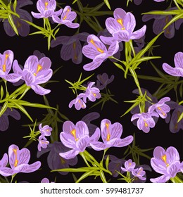 Elegant seamless pattern with hand drawn decorative crocus flowers, design elements. Floral pattern for wedding invitations, greeting cards, scrapbooking, print, gift wrap, manufacturing. Editable