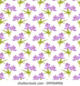 Elegant seamless pattern with hand drawn decorative crocus flowers, design elements. Floral pattern for wedding invitations, greeting cards, scrapbooking, print, gift wrap, manufacturing. Editable