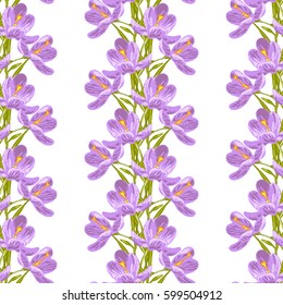 Elegant seamless pattern with hand drawn decorative crocus flowers, design elements. Floral pattern for wedding invitations, greeting cards, scrapbooking, print, gift wrap, manufacturing. Editable