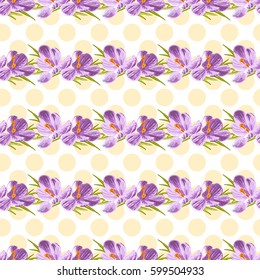Elegant seamless pattern with hand drawn decorative crocus flowers, design elements. Floral pattern for wedding invitations, greeting cards, scrapbooking, print, gift wrap, manufacturing. Editable