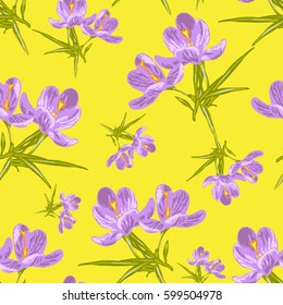 Elegant seamless pattern with hand drawn decorative crocus flowers, design elements. Floral pattern for wedding invitations, greeting cards, scrapbooking, print, gift wrap, manufacturing. Editable