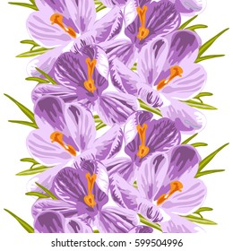 Elegant seamless pattern with hand drawn decorative crocus flowers, design elements. Floral pattern for wedding invitations, greeting cards, scrapbooking, print, gift wrap, manufacturing. Editable