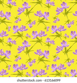 Elegant seamless pattern with hand drawn decorative crocus flowers, design elements. Floral pattern for wedding invitations, greeting cards, scrapbooking, print, gift wrap, manufacturing. Editable