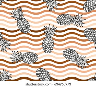 Elegant seamless pattern with hand drawn decorative pineapple fruits, design elements. Can be used for invitations, cards, scrapbooking, print, gift wrap, manufacturing. Food background. Editable